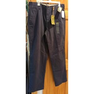 New Plain Front Haggar Life Khaki Pants Mens 36x34 Navy Blue Relaxed Straight